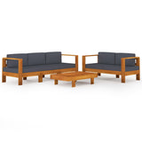 5 Piece Garden Lounge Set with Dark Grey Cushions Acacia Wood - Front View