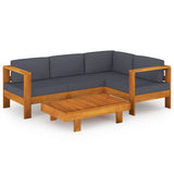 5 Piece Garden Lounge Set with Dark Grey Cushions Acacia Wood - Front View