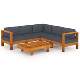 6 Piece Garden Lounge Set with Dark Grey Cushions Acacia Wood - Front View