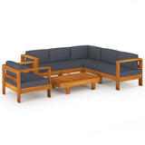 7 Piece Garden Lounge Set with Dark Grey Cushions Acacia Wood - Front View