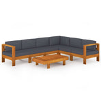 7 Piece Garden Lounge Set with Dark Grey Cushions Acacia Wood