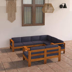 8 Piece Garden Lounge Set with Dark Grey Cushions Acacia Wood