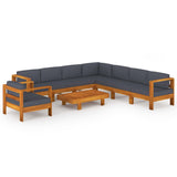 9 Piece Garden Lounge Set with Dark Grey Cushions Acacia Wood - Front View