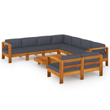 9 Piece Garden Lounge Set with Dark Grey Cushions Acacia Wood - Front View