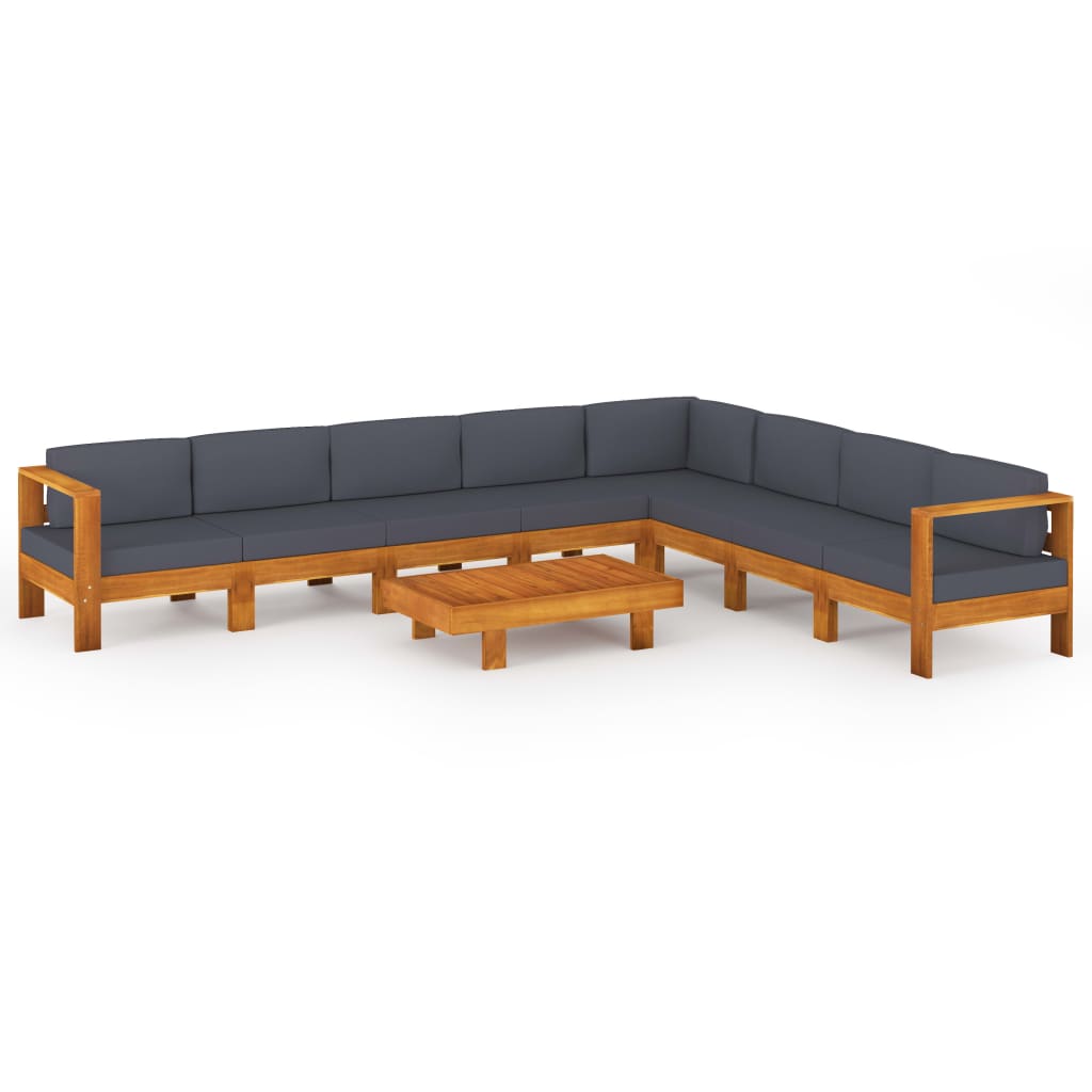 9 Piece Garden Lounge Set with Dark Grey Cushions Acacia Wood