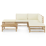 6 Piece Garden Lounge Set with Cream White Cushions Bamboo - Front View