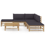 6 Piece Garden Lounge Set with Dark Grey Cushions Bamboo - Front View
