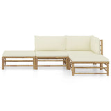 4 Piece Garden Lounge Set with Cream White Cushions Bamboo