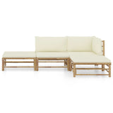 4 Piece Garden Lounge Set with Cream White Cushions Bamboo - Front View