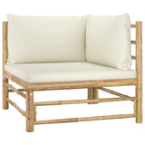 4 Piece Garden Lounge Set with Cream White Cushions Bamboo