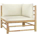 4 Piece Garden Lounge Set with Cream White Cushions Bamboo