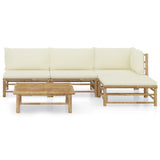 5 Piece Garden Lounge Set with Cream White Cushions Bamboo - Front View