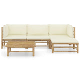 5 Piece Garden Lounge Set with Cream White Cushions Bamboo - Front View