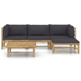 5 Piece Garden Lounge Set with Dark Grey Cushions Bamboo - Front View