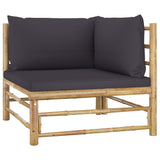 5 Piece Garden Lounge Set with Dark Grey Cushions Bamboo - Side View