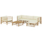 6 Piece Garden Lounge Set with Cream White Cushions Bamboo