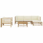 6 Piece Garden Lounge Set with Cream White Cushions Bamboo