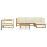 6 Piece Garden Lounge Set with Cream White Cushions Bamboo - Front View