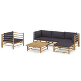 6 Piece Garden Lounge Set with Dark Grey Cushions Bamboo