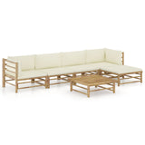 6 Piece Garden Lounge Set with Cream White Cushions Bamboo