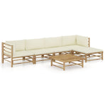6 Piece Garden Lounge Set with Cream White Cushions Bamboo