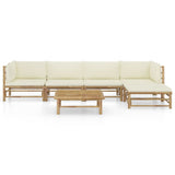6 Piece Garden Lounge Set with Cream White Cushions Bamboo - Side View