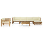 7 Piece Garden Lounge Set with Cream White Cushions Bamboo