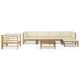 7 Piece Garden Lounge Set with Cream White Cushions Bamboo - Front View