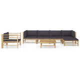 7 Piece Garden Lounge Set with Dark Grey Cushions Bamboo - Front View
