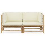 2 Piece Garden Lounge Set with Cream White Cushions Bamboo - Front View