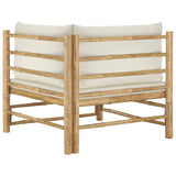 2 Piece Garden Lounge Set with Cream White Cushions Bamboo - 45-Degree Angle