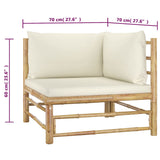 2 Piece Garden Lounge Set with Cream White Cushions Bamboo - Close-Up Angle