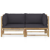 2 Piece Garden Lounge Set with Dark Grey Cushions Bamboo - Front View