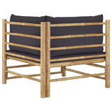 2 Piece Garden Lounge Set with Dark Grey Cushions Bamboo - 45-Degree Angle