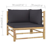 2 Piece Garden Lounge Set with Dark Grey Cushions Bamboo - Close-Up Angle