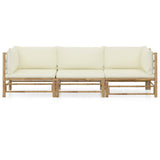 3 Piece Garden Lounge Set with Cream White Cushions Bamboo