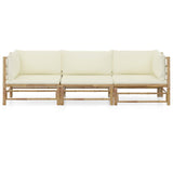 3 Piece Garden Lounge Set with Cream White Cushions Bamboo - Front View
