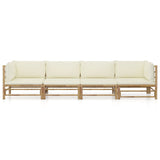 4 Piece Garden Lounge Set with Cream White Cushions Bamboo - Front View