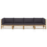 4 Piece Garden Lounge Set with Dark Grey Cushions Bamboo
