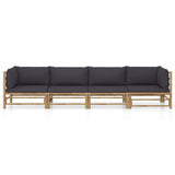 4 Piece Garden Lounge Set with Dark Grey Cushions Bamboo - Front View