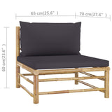 4 Piece Garden Lounge Set with Dark Grey Cushions Bamboo - Low Angle