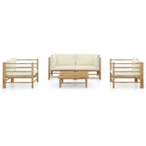 5 Piece Garden Lounge Set with Cream White Cushions Bamboo
