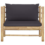 5 Piece Garden Lounge Set with Dark Grey Cushions Bamboo