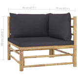 5 Piece Garden Lounge Set with Dark Grey Cushions Bamboo - Extra Image