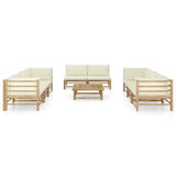 9 Piece Garden Lounge Set with Cream White Cushions Bamboo