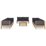 9 Piece Garden Lounge Set with Dark Grey Cushions Bamboo - Front View