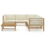 6 Piece Garden Lounge Set with Cream White Cushions Bamboo - Front View