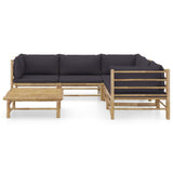 6 Piece Garden Lounge Set with Dark Grey Cushions Bamboo - Front View