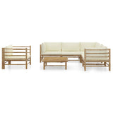 7 Piece Garden Lounge Set with Cream White Cushions Bamboo - Front View
