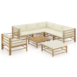8 Piece Garden Lounge Set with Cream White Cushions Bamboo